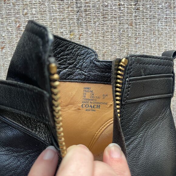 Orig. $295 Coach Pauline Ankle Boots in Black Leather w Gold Details 7 US - Picture 8 of 8